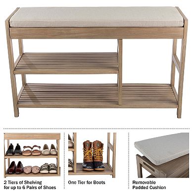 Lavish Home Shoe Bench with Cushioned Seat & Storage Shelves