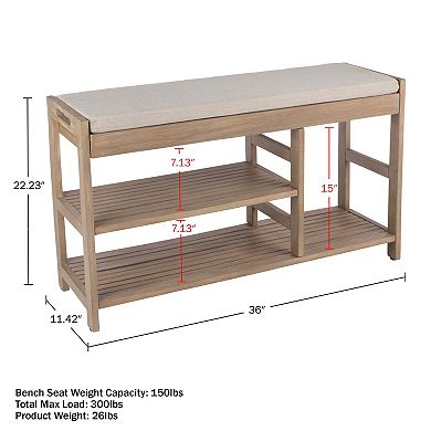 Lavish Home Shoe Bench with Cushioned Seat & Storage Shelves