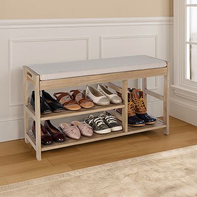 Lavish Home Shoe Bench with Cushioned Seat & Storage Shelves