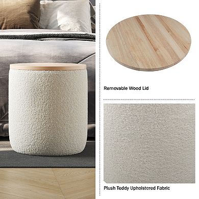 Lavish Home Upholstered Storage Ottoman with Wood Top