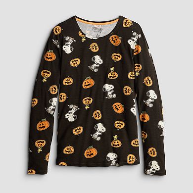 Women's Peanuts Snoopy Pumpkins Long Sleeve Graphic Top