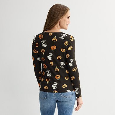 Women's Peanuts Snoopy Pumpkins Long Sleeve Graphic Top