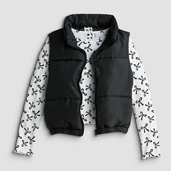 Girls 7-16 Self Esteem 2 pc Printed Puffer Vest & Long Sleeve Rib Tee Set