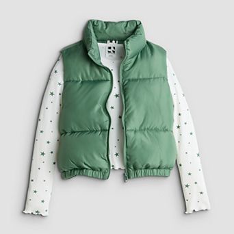 Girls 7-16 Self Esteem 2 pc Printed Puffer Vest & Long Sleeve Rib Tee Set