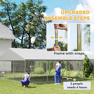 PawHut 19.7ft x 19.7ft x 8.9ft Outdoor Dog Kennel with Roof, Secure Latch