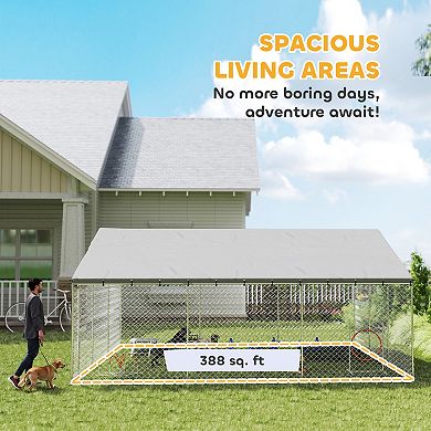 PawHut 19.7ft x 19.7ft x 8.9ft Outdoor Dog Kennel with Roof, Secure Latch