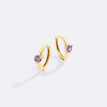 Solitaire Birthstone Huggie Hoop Earrings