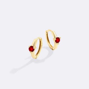 Solitaire Birthstone Huggie Hoop Earrings