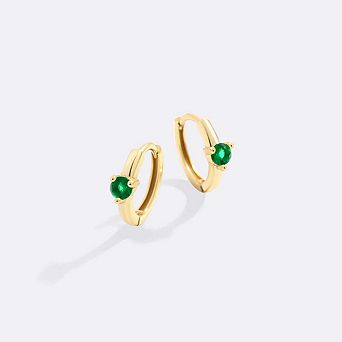 Solitaire Birthstone Huggie Hoop Earrings