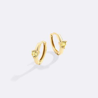 Solitaire Birthstone Huggie Hoop Earrings