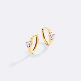 Solitaire Birthstone Huggie Hoop Earrings