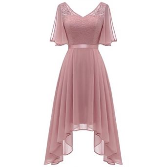 Womens Elegant Dresses For Teens Short Semi Formal Dresses Homecoming V Neck Flutter Sleeve Bridesma