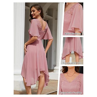 Womens Elegant Dresses For Teens Short Semi Formal Dresses Homecoming V Neck Flutter Sleeve Bridesma