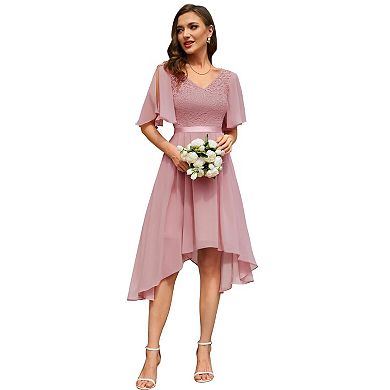 Womens Elegant Dresses For Teens Short Semi Formal Dresses Homecoming V Neck Flutter Sleeve Bridesma