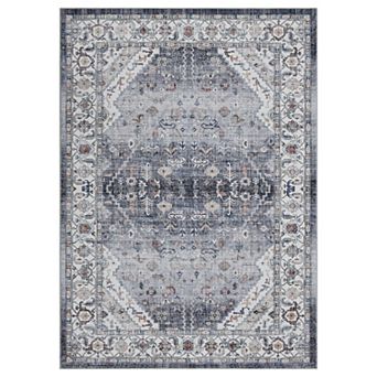 Vintage Persian-Inspire Non-Slip Boho Area Rug Distressed Indoor Carpet for Living Room and Entryway