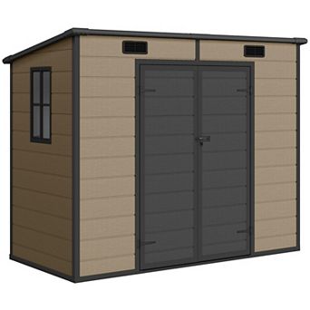Outsunny 8' x 4' Outdoor Storage Shed, Resin Shed with Floor, Light