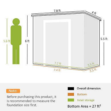 Outsunny 8' x 4' Outdoor Storage Shed, Resin Shed with Floor, Light