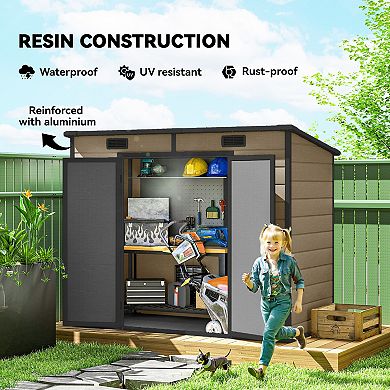 Outsunny 8' x 4' Outdoor Storage Shed, Resin Shed with Floor, Light