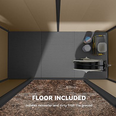 Outsunny 8' x 4' Outdoor Storage Shed, Resin Shed with Floor, Light