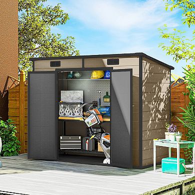 Outsunny 8' x 4' Outdoor Storage Shed, Resin Shed with Floor, Light