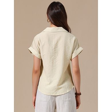 Button Up Shirt for Women's Casual Work Short Sleeve Summer Collared Blouse