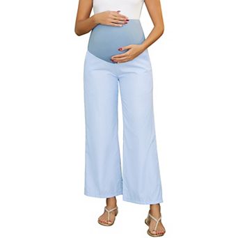 Women's Maternity Pants Wide Leg Elastic Waistband Striped Printed Casual Lounge Pregnancy Trousers
