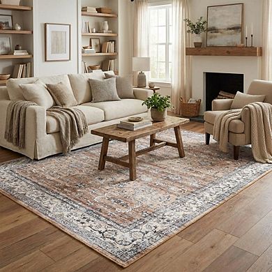 Vintage Area Rug Machine Washable Vacuum Clean Ultra Thin Stain Resistant Carpet for Kid's Room