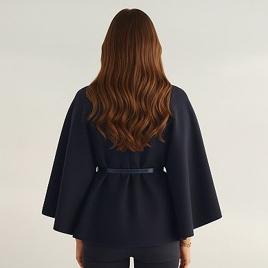 Womens Structured Cape Style Top with High Neck and Waist Belt