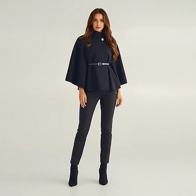 Womens Structured Cape Style Top with High Neck and Waist Belt