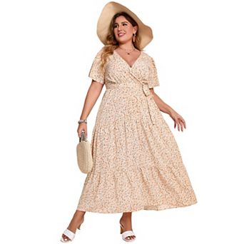 Plus Size Wrap Summer Maxi Dress - V-Neck Tiered Dress with Belt