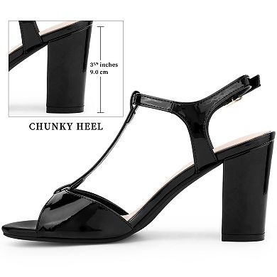 Women's Open Toe T-Strap Chunky Heel Sandals