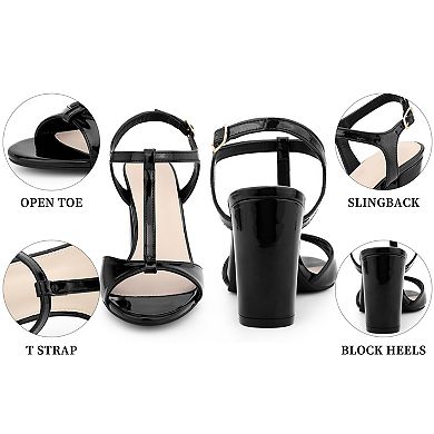 Women's Open Toe T-Strap Chunky Heel Sandals