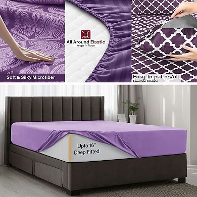 Lux Decor 4 Pc Premium Microfiber Sheets Set Ultra Soft Printed & Solid Bed Sheet with Pillowcases