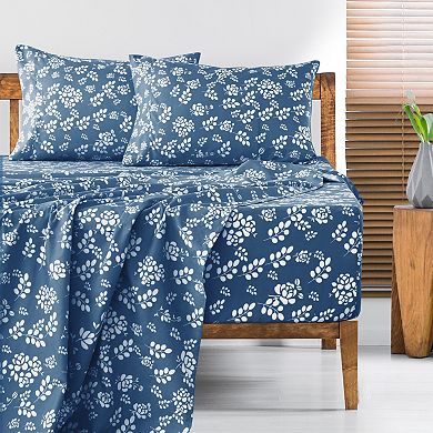 Lux Decor 4 Pc Premium Microfiber Sheets Set Ultra Soft Printed & Solid Bed Sheet with Pillowcases