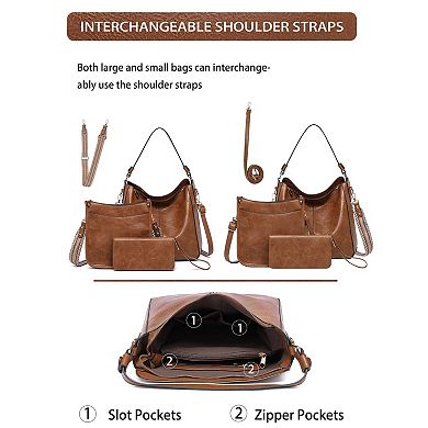 3Pcs PU Leather Crossbody Bags Set with Wallet & Adjustable Straps