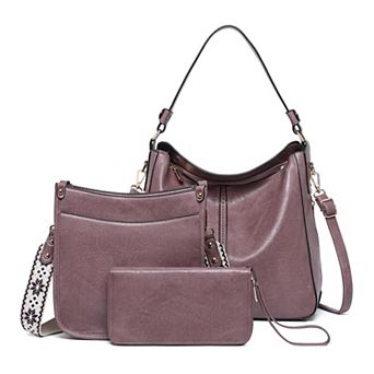 3 pc PU Leather Crossbody Bags Set with Wallet & Adjustable Straps