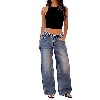 Women's High Waist Wide Leg Jeans Classic Casual Denim Pants with Pockets