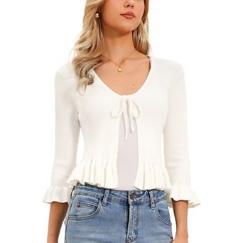 Cardigans for Women Trendy Ruffled Long Sleeve Knit Sweater Open Front Cardigan Outerwear