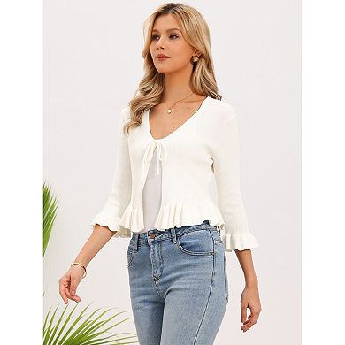 Cardigans for Women Trendy Ruffled Long Sleeve Knit Sweater Open Front Cardigan Outerwear