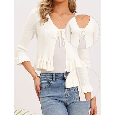 Cardigans for Women Trendy Ruffled Long Sleeve Knit Sweater Open Front Cardigan Outerwear