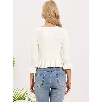 Cardigans for Women Trendy Ruffled Long Sleeve Knit Sweater Open Front Cardigan Outerwear