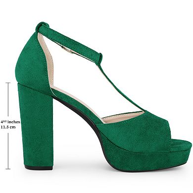 Women's T-Strap Platform Chunky High Heel Sandals