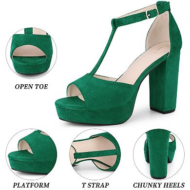 Women's T-Strap Platform Chunky High Heel Sandals