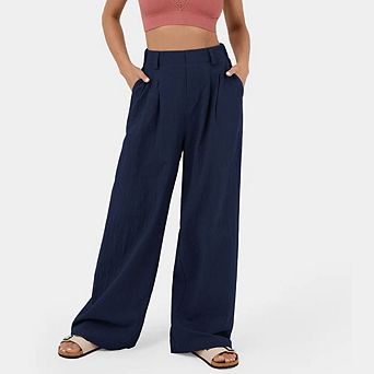 Womens Wide Leg Pants High Waist Pleated Cotton Casual Long Suit Pant Loose Office Trousers