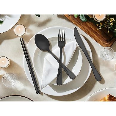 4 Piece Silverware Set, Stainless Steel Texture Flatware Set for 1, Set Includes Knife Fork Spoon