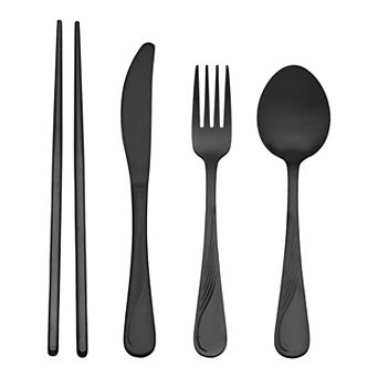 4 pc Silverware Set, Stainless Steel Texture Flatware Set for 1, Set Includes Knife Fork Spoon