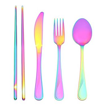 4 pc Silverware Set, Stainless Steel Texture Flatware Set for 1, Set Includes Knife Fork Spoon