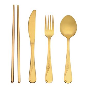 4 pc Silverware Set, Stainless Steel Texture Flatware Set for 1, Set Includes Knife Fork Spoon