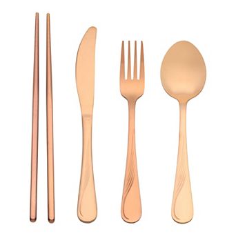 4 pc Silverware Set, Stainless Steel Texture Flatware Set for 1, Set Includes Knife Fork Spoon