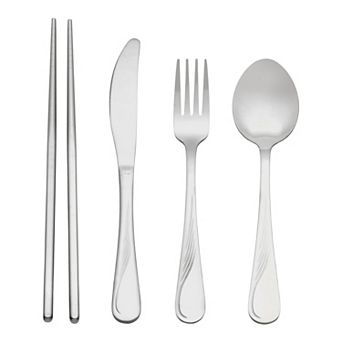 4 pc Silverware Set, Stainless Steel Texture Flatware Set for 1, Set Includes Knife Fork Spoon